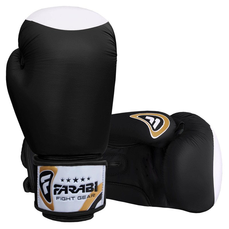 Farabi Boxing Gloves Real Leather Target Series (Black, 12-oz)
