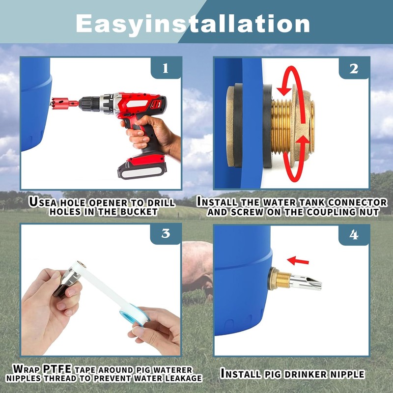 6Pcs Pig Waterer Nipples, Stainless Steel Automatic Pig Nipple Waterer