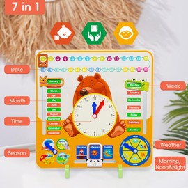 CVARRISE Kids Calendar Clock Learning Clock Learn to Tell the Time for Kids Teaching for Children Educational Toys Montessori Wooden Toddler Gift