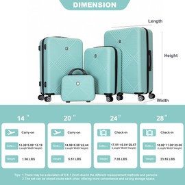 Merax 4 Piece Luggage Set Hard Shell Carry On Luggage with Spinner Wheels 14" Hand Cosmetic Travel Case ABS lightweight Family Luggage Set for Business Travel (Light Blue, 14/20/24/28)