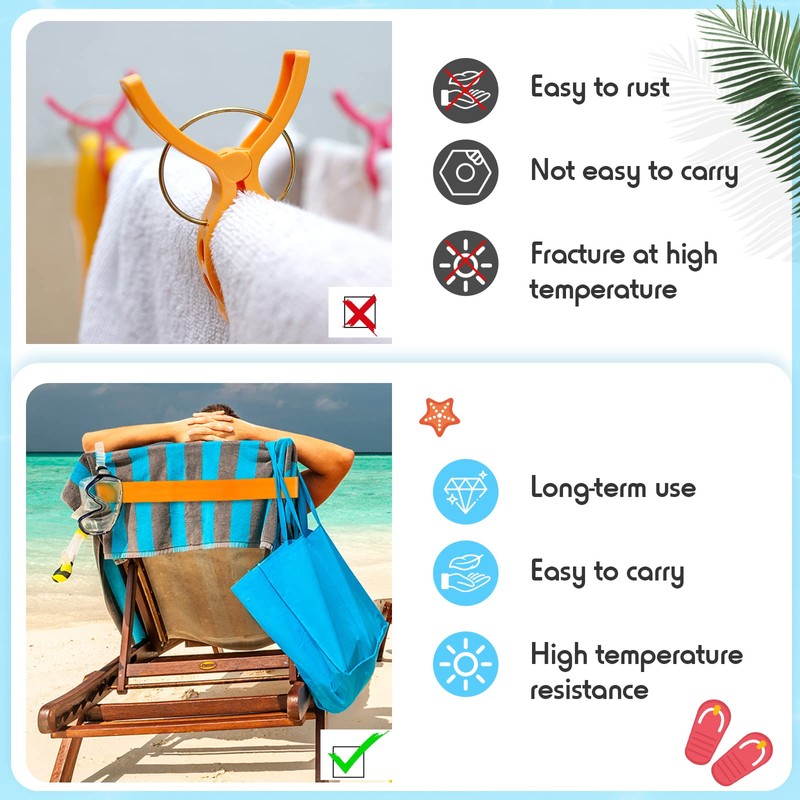 8 Pack Towel Bands for Beach Chairs Cruise Towel Clips