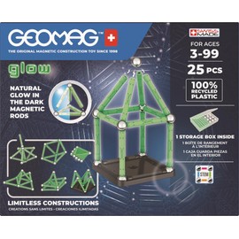 Geomag, Glow Recycled Magnetic Constructions with Glow Effect, Glow in the Dark Magnetic Sticks, 25 Piece Pack, 100% Recycled Plastic