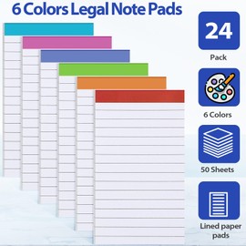 Colarr 24 Pack Legal Pads Note Pads Lined Notepad 50 Sheets Wide Ruled Writing Pads for School College Office Business (3 x 5 Inches)