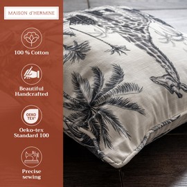 Maison d' Hermine Decorative Pillow Cover 100% Cotton, Toile Washable Cushion Cover with Invisible Zipper for Bed, Home Décor, Office, Savana Jouy - Black (Giraffe) - Spring/Summer (18"x18")