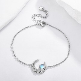 AXOMY Moon Bracelet 925 Sterling Silver Moonstone Bracelet Celtic Moon Crescent Jewelry Gifts for Women Birthday Graduation