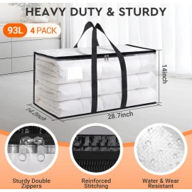 Homehacks Clear Moving Bags Heavy Duty 4 Pack, Storage Bags with Zipper, Extra T