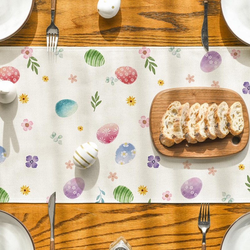 Artoid Mode Flowers Easter Eggs Cat Carrot Easter Table Runner,