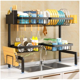 2 Tiers 4 Baskets (one More Than Others) Over The Sink Dish Drying Rack,fits All Sinks (from 24.8" to 35.4"),2-Tier Adjustable Sink Rack,Dishes Rack Kitchen Storage Organizer Space Saving