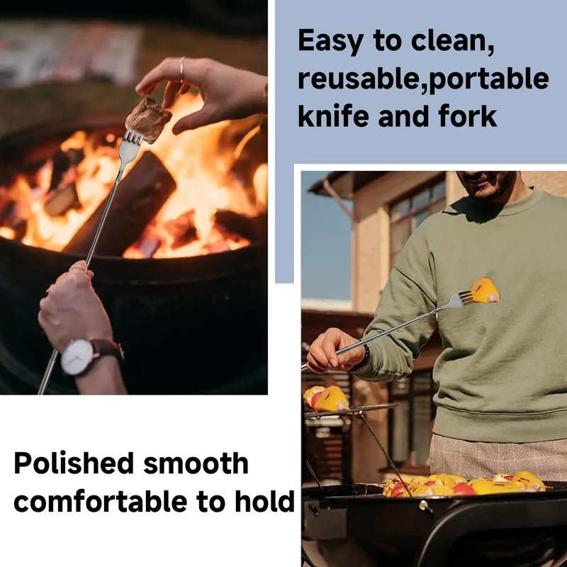 2PCS Extendable Fork Telescopic, 64cm Long Fork Stainless Steel 8.7