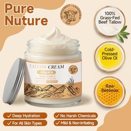 Organic Grass Fed Beef Tallow for Skin - Whipped Moisturizer for Skin + Face - Natural Body Lotion Cream Infused with Manuka Honey Beeswax Olive Oil(4 oz Bergamot Lavender)