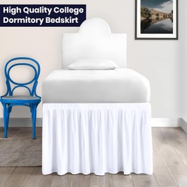 SGI bedding Dorm Bed Skirt Twin XL 60 Inch Drop Length - White, Ruffled Pattern College Dorm Room Bed Skirts - Split Corner, Easy Care, Wrinkle Free 1800 Series Microfiber Bed Skirt