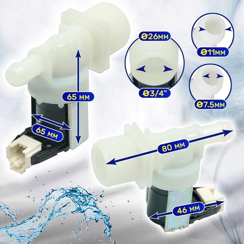 Dishwasher Solenoid Valve with 1 Outlet 180° Has Original Code