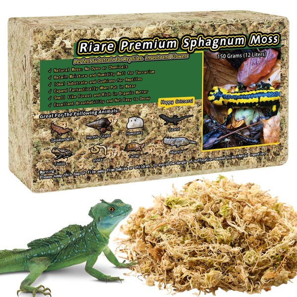 Riare 5.3OZ Premium Sphagnum Moss for Reptiles- 6QT Natural Reptile Moss Dried, Forest Live Moss for Terrarium, Frogs Snake Peat Moss Bedding for Leopard Gecko Turtle Anoles Salamanders Orchids Plants