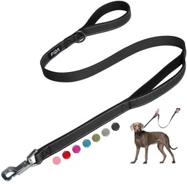 Fida 5 FT Heavy Duty Dog Leash with 2 Comfortable Padded Handles, Traffic Handle & Advanced Easy Snap Hook, Reflective Walking Lead for Large, Medium & Small Breed Dogs, Black