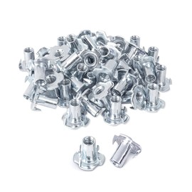 POWERTEC 1/4-20 T Nuts, 50 Pcs | 4 Pronged Tee Nuts for Bolts and Stem Caster Wheels, Threaded Inserts for Wood Working, Rock Climbing Holds and Furniture, For Use with Hammer | 9/16" length (QTN1102)