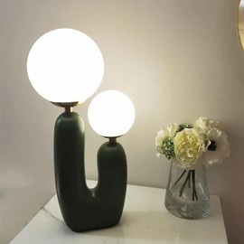 Meefad Modern Bedside Lamp, 2 Lights Table Lamp with Glass Shade, Globe Night Light for Bedroom Reading Nightstand, Green