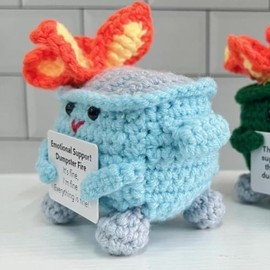 Sofarefinish 2024 Crochet Dumpster Fire, Handmade Crochet Emotional Support Fire, Funny Knitting Doll with Positive Card (Orange)