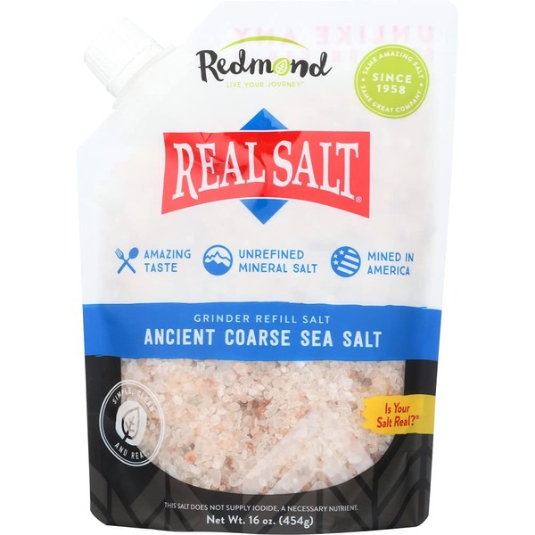 Redmond Real Sea Salt - Natural Unrefined Gluten Free Coarse, 16 Ounce Pouch (1 Pack)