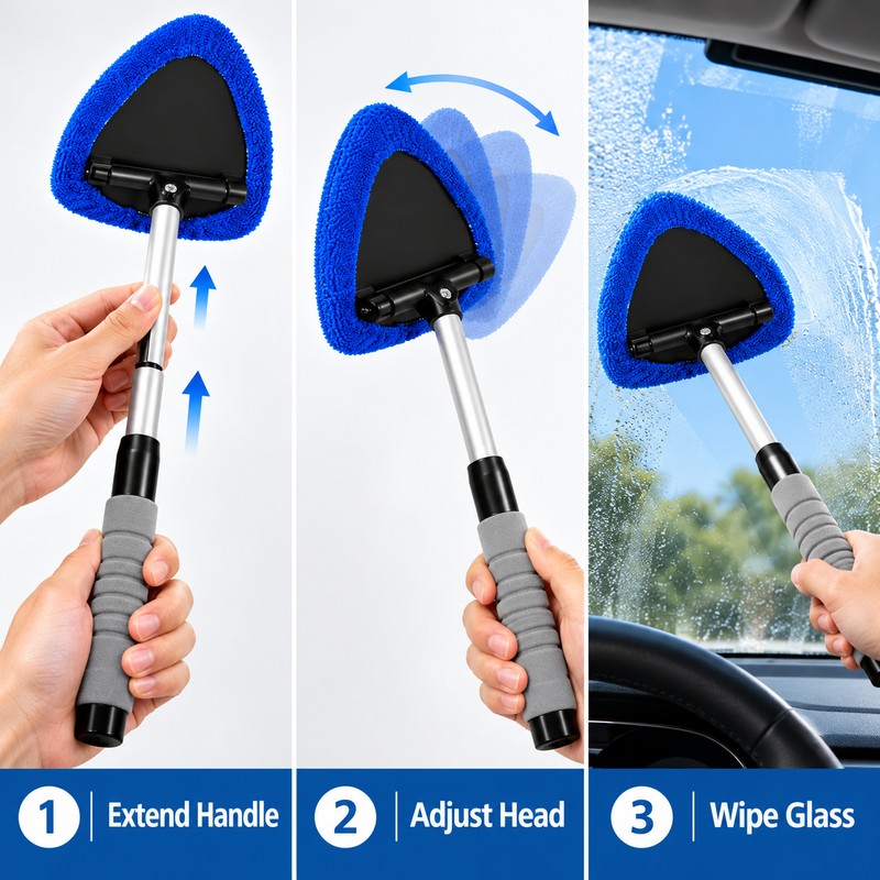 Telescopic Car Windshield Cleaner for Interior Glass – 180° Rotating