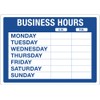 Cosco Static Cling Sign, Business Hours, 10" x 14", Blue