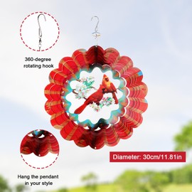 Outdoor Wind Spinner, Stainless Iron Red Bird Cardinal Wind Spinner Kinetic Outdoor Animal Hanging Wind Sculpture Art Decoration for Indoor Outside Yard Lawn Patio Garden Decor