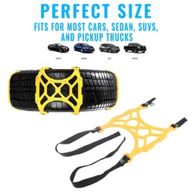 VaygWay Car Snow Tire Anti-Slip Chains - All Season Black Upgraded - Emergency Vehicle Tire Chains for Cars, SUVs, & Trucks (Yellow, 6 Pack)