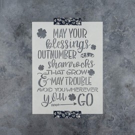 May Your Blessings Shamrock St Patricks Stencil - Reusable Stencils for Painting - Create DIY May Your Blessings Shamrock St Patricks Home Decor