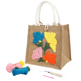 ERNTRNL Punch Needle Tote Bag Kits for Adults Beginner - DIY Punch Needle Embroidery Tote Bag Set, Punch Stitching Kit with Instructions & Video Tutorial Tools (4 Colors)