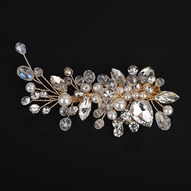 BERYUAN Gold Rhinestone Pearls Hair Clips Pearls Rhinestone Hair Clips Rhinesotne Pearls Clips Wedding Bridal Clips Crystal Beads Pearls Wedding Headpiece for Women Girls (gold)