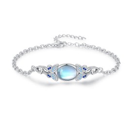 Butterfly Bracelet Moon Stone Bracelets Crystal Bracelet 925 Sterling Silver Bracelet Moonstone Jewelry for Women Gifts for Her Mom Wife Grandmother Friend Birthday Anniversary Valentines Lover