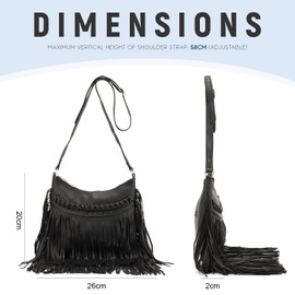 Oweisong Leather Fringe Purse for Women Trendy Western Tassel Crossbody Bag Vintage Hobo Black Shoulder Messenger Bag