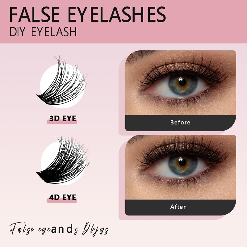 catlinez DIY Eyelash Extension Kit (9-16mm), 30D+40D DIY Cluster Eyelashes,