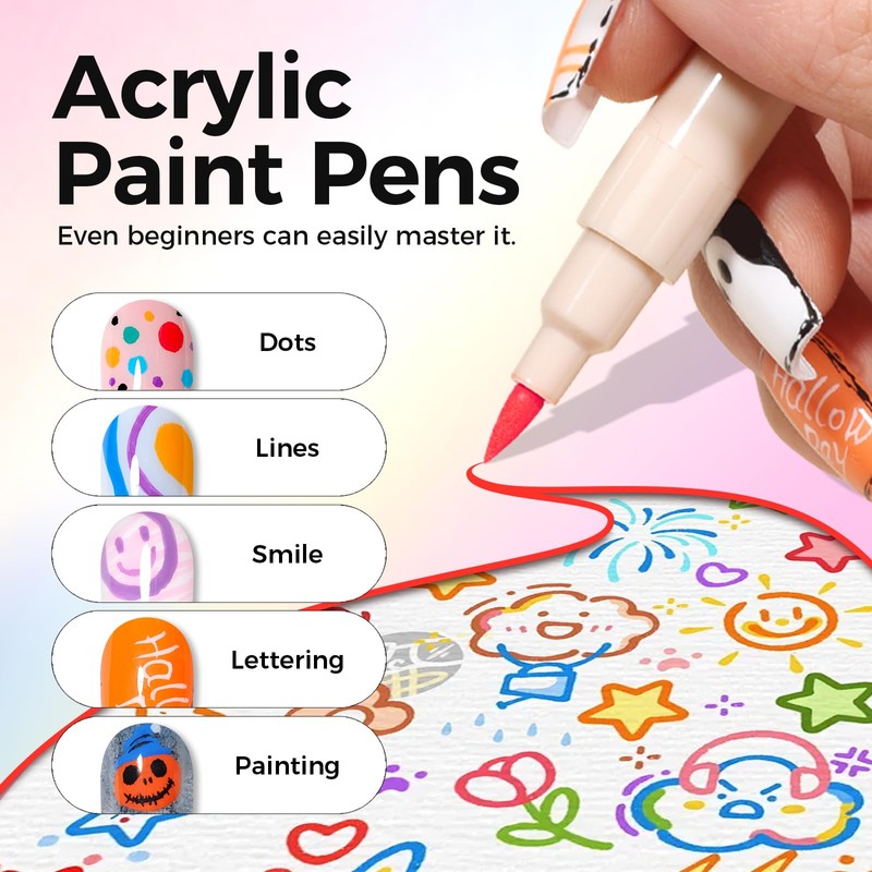 GELLAKTIK 18 Colors Nail Art Pens Set, 3D Nail Polish