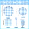 150PCS Blue Gingham Disposable Party Tableware Set for 30 Guests