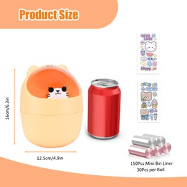 QLFJ-FurDec Cute Desktop Tiny Trash Can with Flip Lid, Creative Kawaii Bear Mini Wastebasket, Portable Countertop Dustbin for Office Kitchen Vanity Tabletop Bedroom (Yellow)