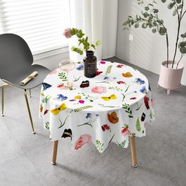 iEvery Floral Round Tablecloth 150cm, Polyester Wipe Clean Table Cloth Waterproof Garden Circle Table Cover for Kitchen Dinning Party Picnic Patio Outdoor
