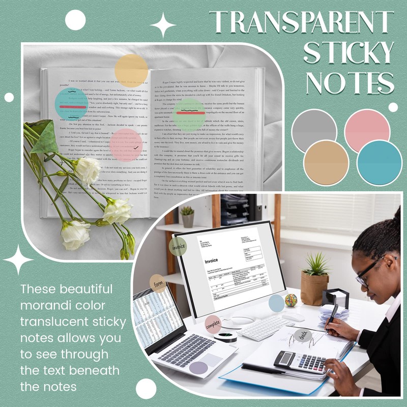 Sabary 500 Sheets Transparent Sticky Notes Round Translucent Sticky Notes