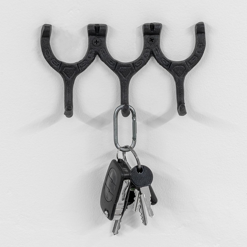 Woodside Cast Iron Wall Mounted Triple Horseshoe Hook Coat/Hat/Key Rack,