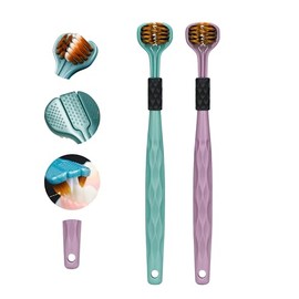 Cepillo de dientes 3D de tres lados para adultos (2 piezas), cerdas suaves de 0.15 mm, limpieza profunda 360°, mango ergonómico antideslizante, elimina placa dental fácilmente