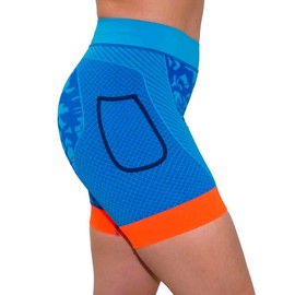 HANKER Women's Short Compression Leggings for Sports, Seamless Fabric and Tube Waistband, Ideal for Running, Trail and Fitness, turquoise, S