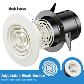 Hon&Guan 75mm Round Adjustable Air Vent with Flyscreen Mesh 3 Inch Closeable Circular Ventilation Grille Vents Cover Indoor for Walls Ceiling