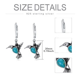 Hummingbird Dangle Earrings 925 Sterling Silver 7 * 5 mm Teardrop Genuine Turquoise with Hummingbird Leverback Earrings for Women Gifts
