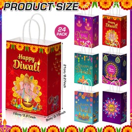 Yeaqee 24 Pcs Diwali Paper Gift Bags Return Gifts Bags for Pooja Indian Party Goodie Bag with Handle Festival of Lights Treat Candy Pouch for Indian Deepawali Celebration Party Return Gifts Supplies