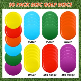 Poen 30 Pack Disc Golf Starter Set Including 10 Pcs Putter 10 Pcs Mid Range 10 Pcs Driver Comfortable Disc Golf Plastic Flying Disc for Beginner, DIY Your Discs, 6 Colors