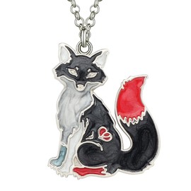 DUOWEI Enamel Fox Necklace Pendant Fox Jewelry for Women Novelty Fox Gifts, Zinc, Sandstone