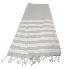 Atout Ciel Fouta Beach Towel, Striped with Fringes 90 x 180 cm, Grey