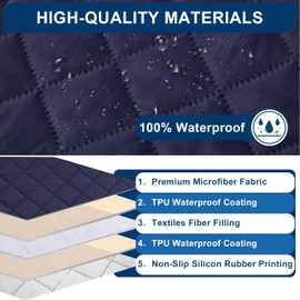 100% Waterproof Armchair Cushion with Armrests, Non-Slip Armchair Protector for Recliner Chair with 2 Adjustable Straps, TV Chair Protector 1 Seater Suitable for Families with Pets, Blue, L