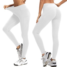 adorence White Leggings for Women, White Yoga Pants for Women(High Waist, Non See-Through & Tummy Control) -White,XS
