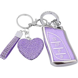 Meruns Compatible with Lexus key fob cover with Diamond Bling Keychain, Car accessories Key holder Shell Full Protection for 2018-2024 UX200 LS500 LS500H LC500 LC500h ES300h ES350,Silver Purple