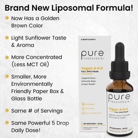 Pure TheraPro Rx Vegan A-D-K Drops - 6 Month Supply - Vitamin A (Palmitate & Betacarotene), Liposomal Vitamin D3 (Pureshine), Liposomal Vitamin K2 (MK-4 & MK-7) Supports Immunity & Bone Health - 20 mL